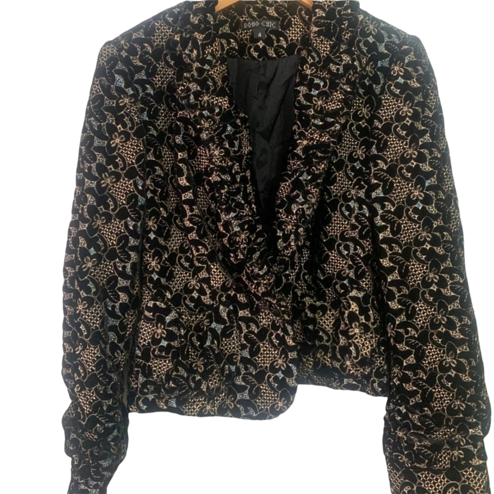 Vintage 100% Silk Boho Chic ruched sleeve Blazer Unique Artsy